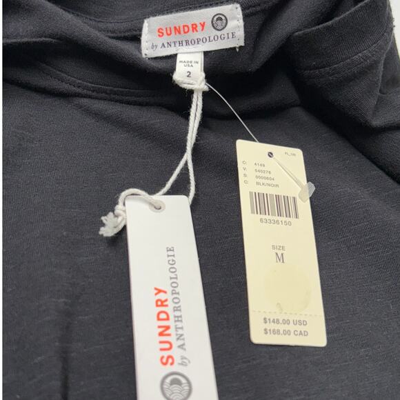 NWT Sundry Anthropologie 3/4 Sleeve Ruched Side Mini Dress Black‎ Medium - Picture 10 of 12